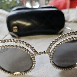 Chanel 2015 white dbl pearl-rim round sunglasses polarized replacement temples